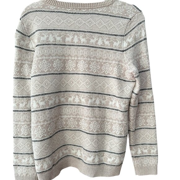 Talbots cream black Fair Isle cardigan soft cotton blend SzL - Picture 4 of 6